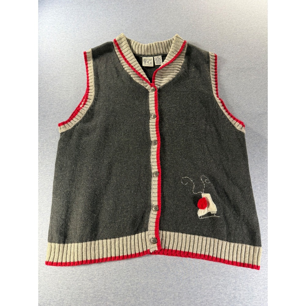 Vintage Field Gear Woman Hudson's Winter Skier Ice Skate Sweater Vest Gray 2X